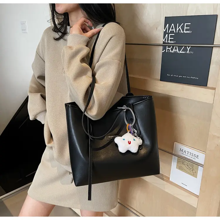 Women's Cream Brown Crossbody Tote Bag with Cute Charm — feature 24