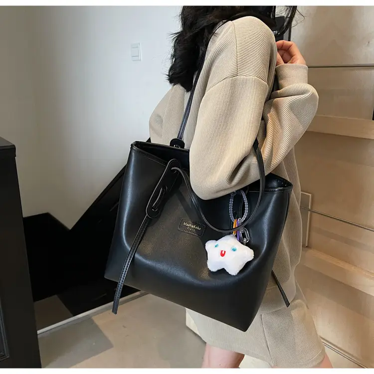 Women's Cream Brown Crossbody Tote Bag with Cute Charm — feature 25