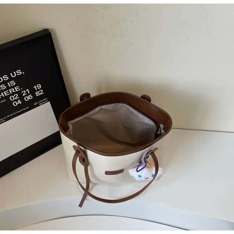 Women's Cream Brown Crossbody Tote Bag with Cute Charm — feature 9
