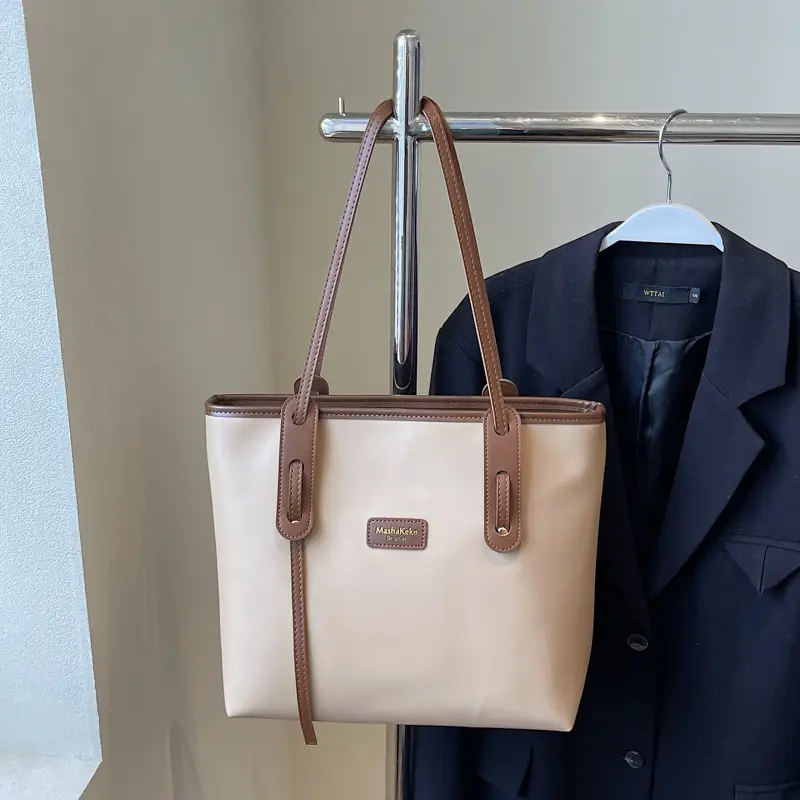 Women's Cream Brown Crossbody Tote Bag with Cute Charm - Image 2
