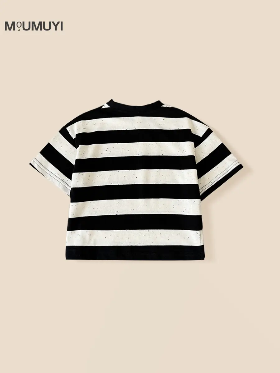 Summer Boys Crewneck Striped T-shirt Top - Image 3