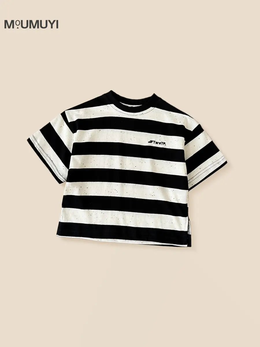 Summer Boys Crewneck Striped T-shirt Top - Image 4