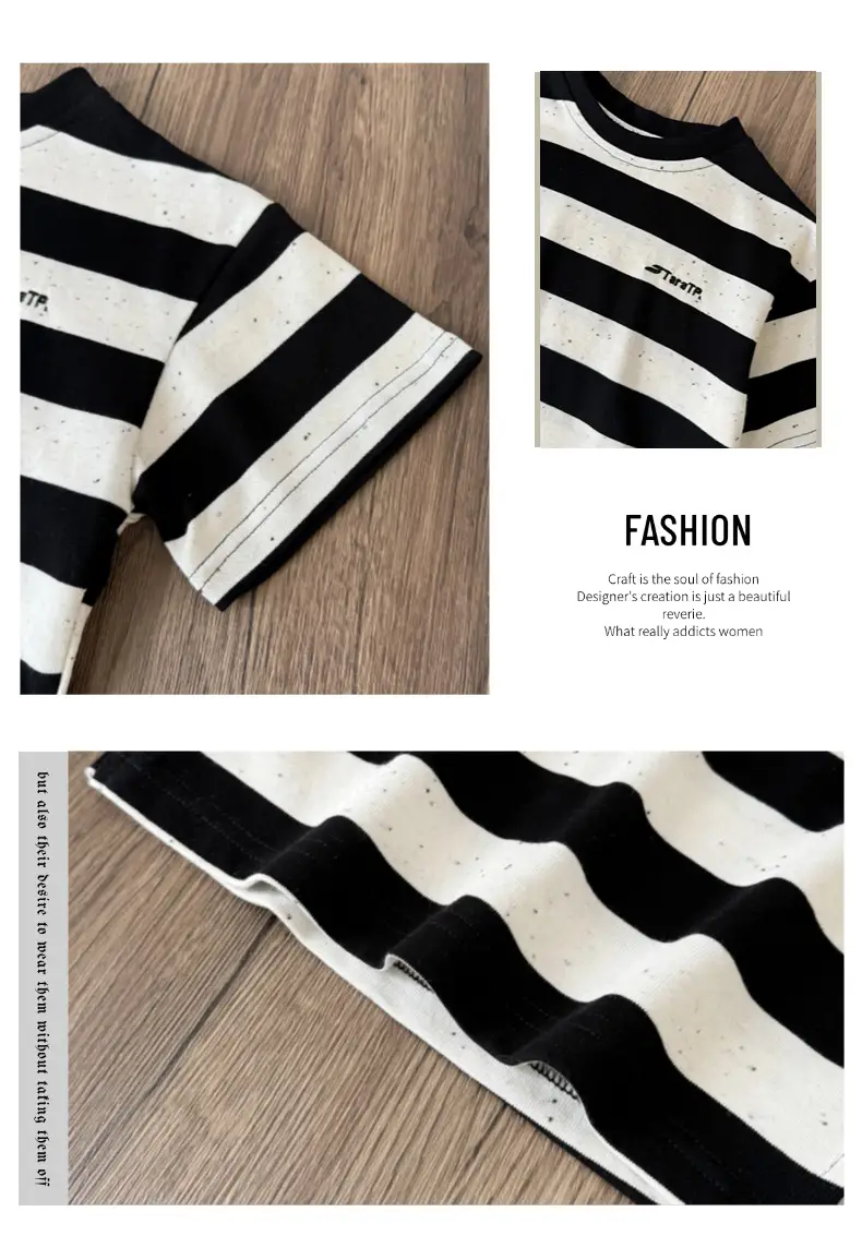 Summer Boys Crewneck Striped T-shirt Top — feature 11