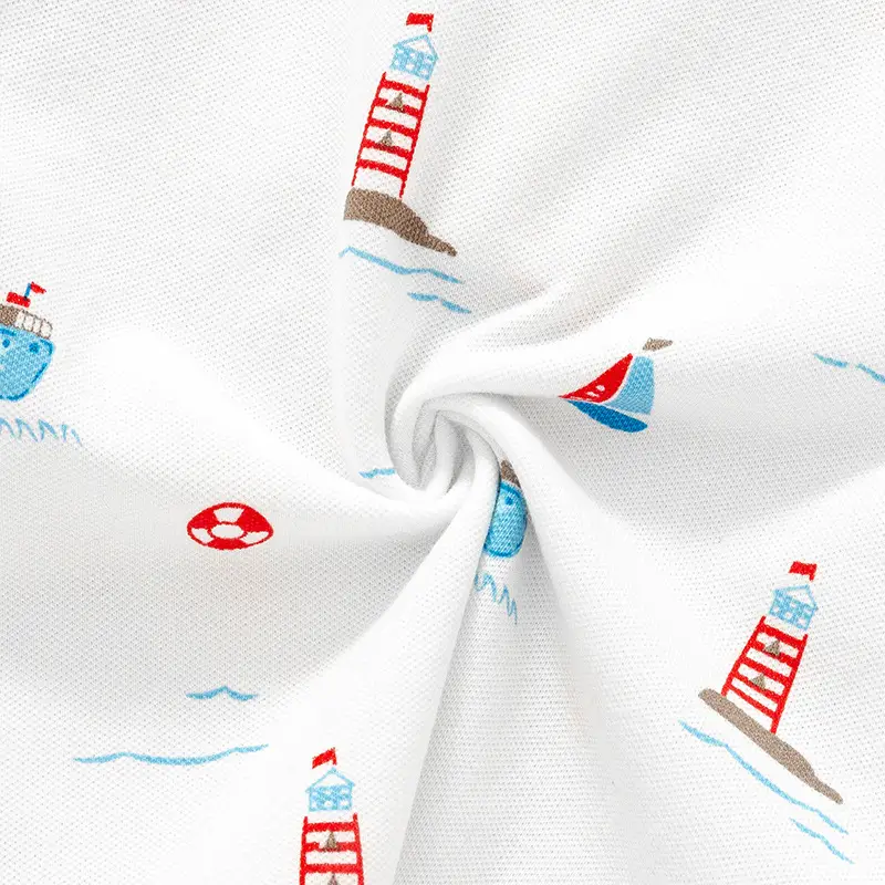 Boys' White Polo T-Shirt with Lighthouse & Sailboat Print - Image 4