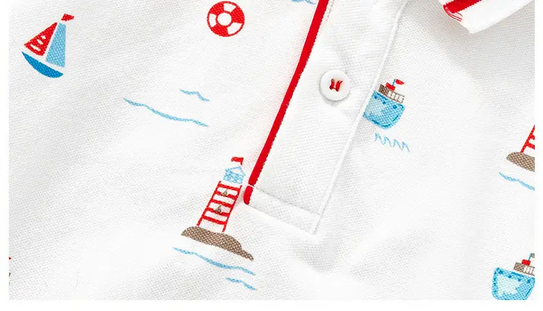 Boys' White Polo T-Shirt with Lighthouse & Sailboat Print — feature 10