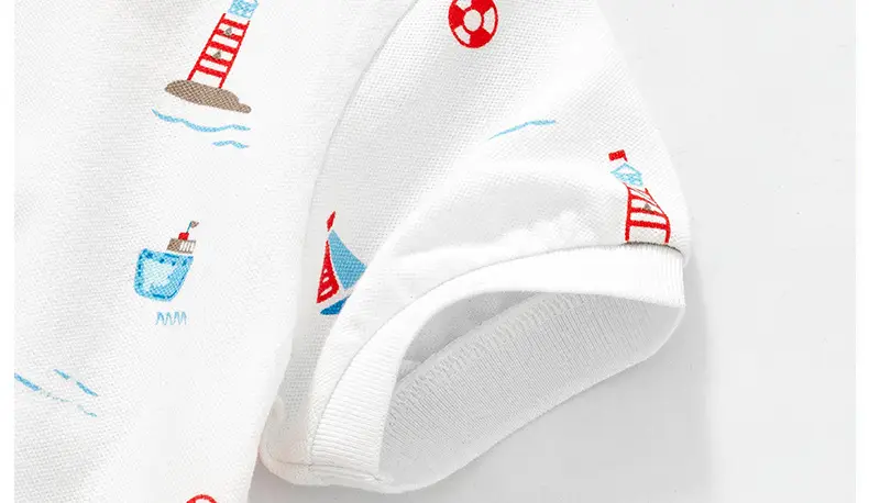 Boys' White Polo T-Shirt with Lighthouse & Sailboat Print — feature 11