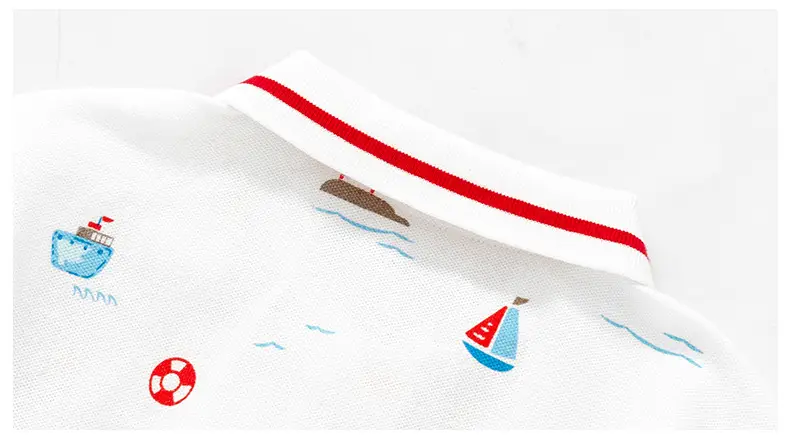 Boys' White Polo T-Shirt with Lighthouse & Sailboat Print — feature 17