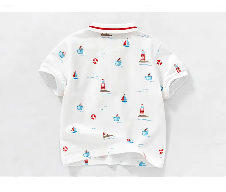 Boys' White Polo T-Shirt with Lighthouse & Sailboat Print — feature 5