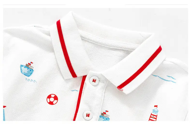 Boys' White Polo T-Shirt with Lighthouse & Sailboat Print — feature 8