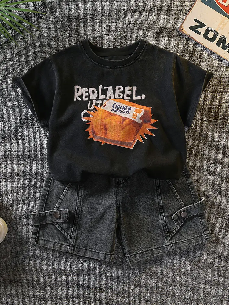 Boys Black Graphic T-Shirt Shorts Set 2026