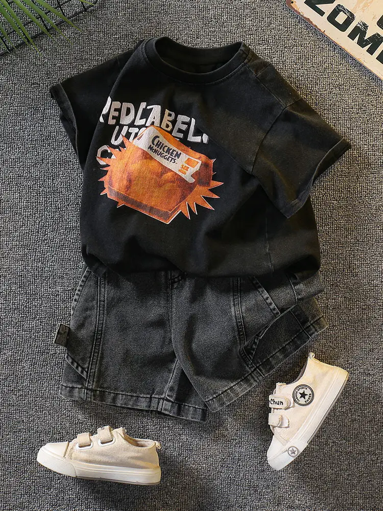 Boys Black Graphic T-Shirt Shorts Set 2026