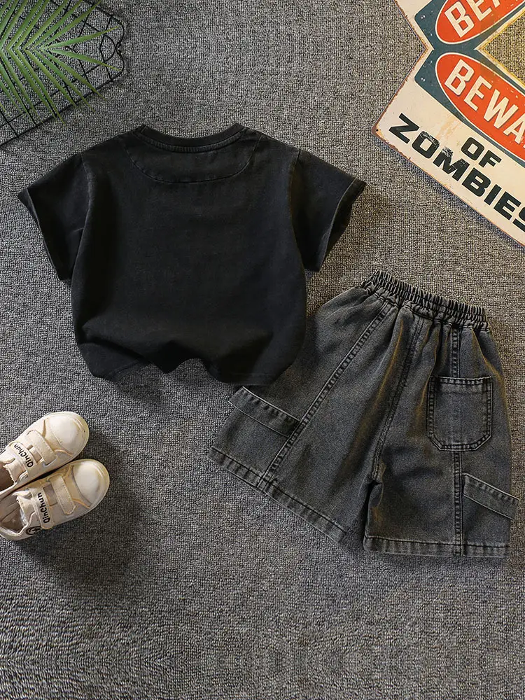 Boys Black Graphic T-Shirt Shorts Set 2026