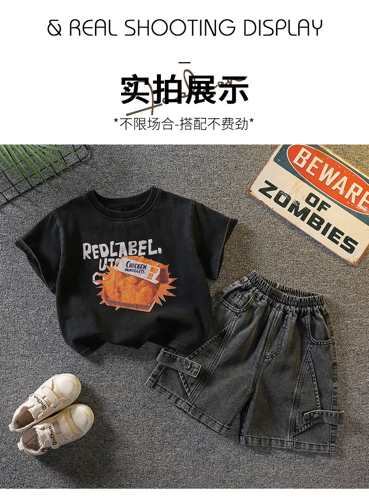 Boys Black Graphic T-Shirt Shorts Set 2026 — feature 11