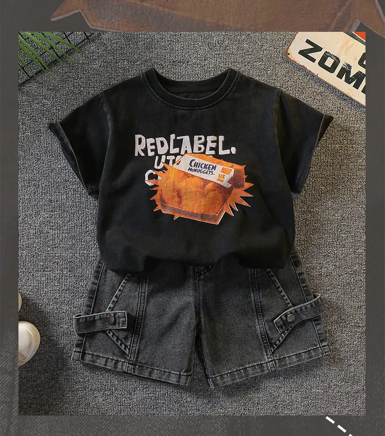Boys Black Graphic T-Shirt Shorts Set 2026 — feature 2
