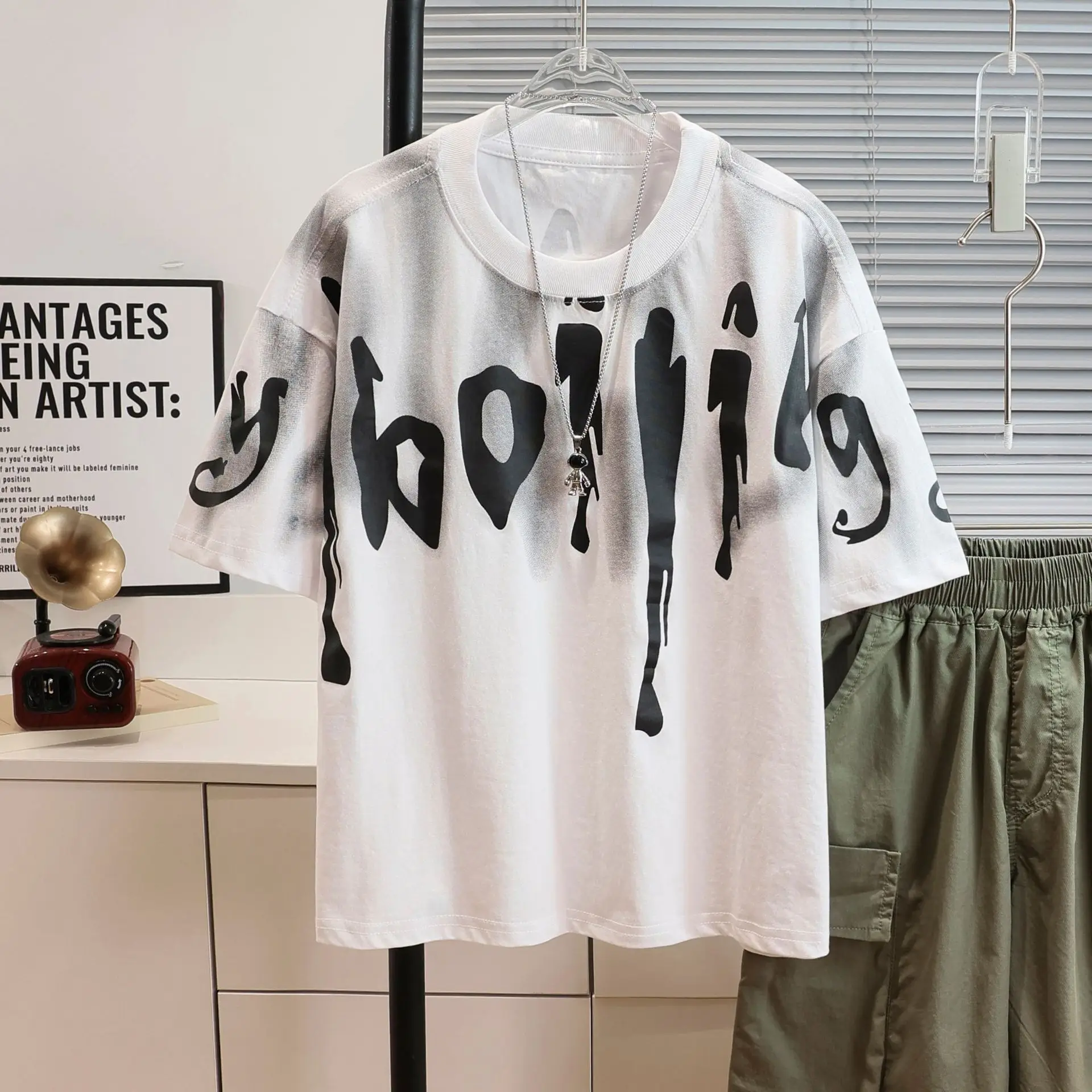 Boys Summer T-Shirt White Black Graphic Large 2026 - Image 6