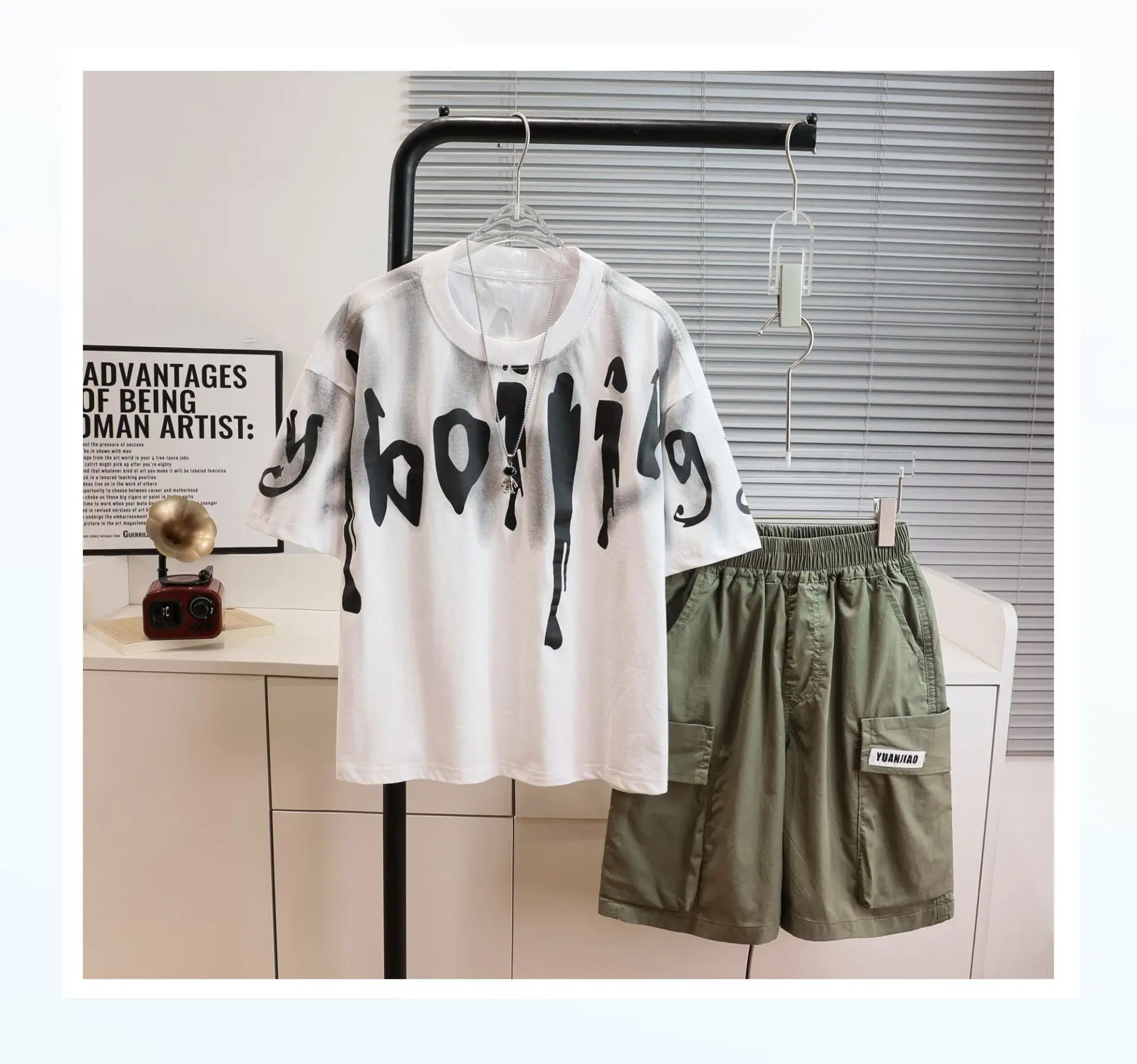 Boys Summer T-Shirt White Black Graphic Large 2026 — feature 13