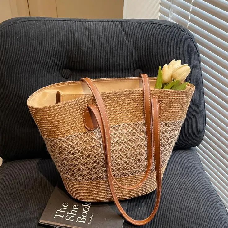 Women Straw Tote Bag Large Capacity Summer Shoulder Bag - Image 12