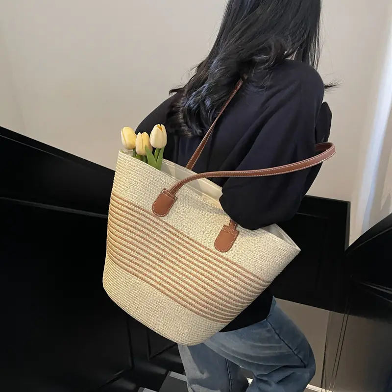 Women Straw Tote Bag Large Capacity Summer Shoulder Bag - Image 2