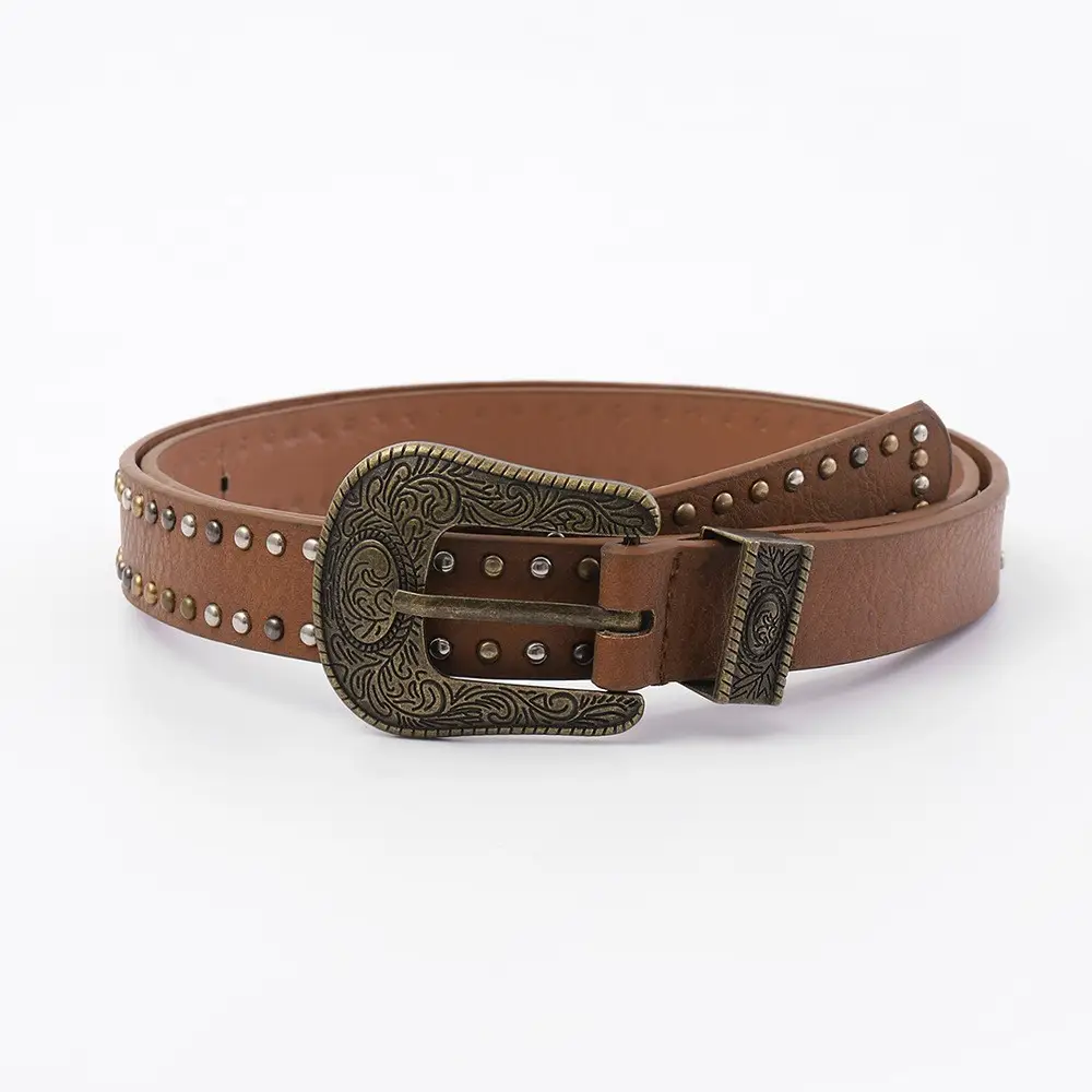 Women's Rivet Belt Brown Cross-Border Retro Style - Image 3