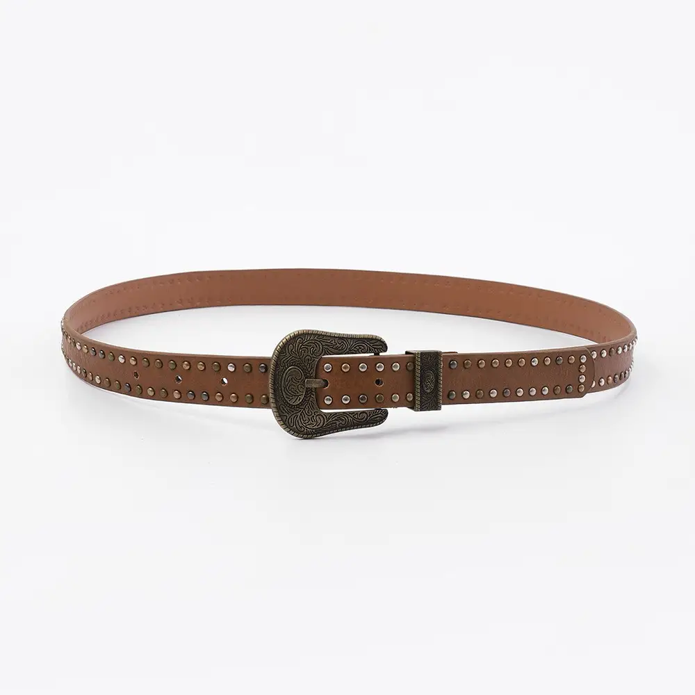 Women's Rivet Belt Brown Cross-Border Retro Style - Image 5