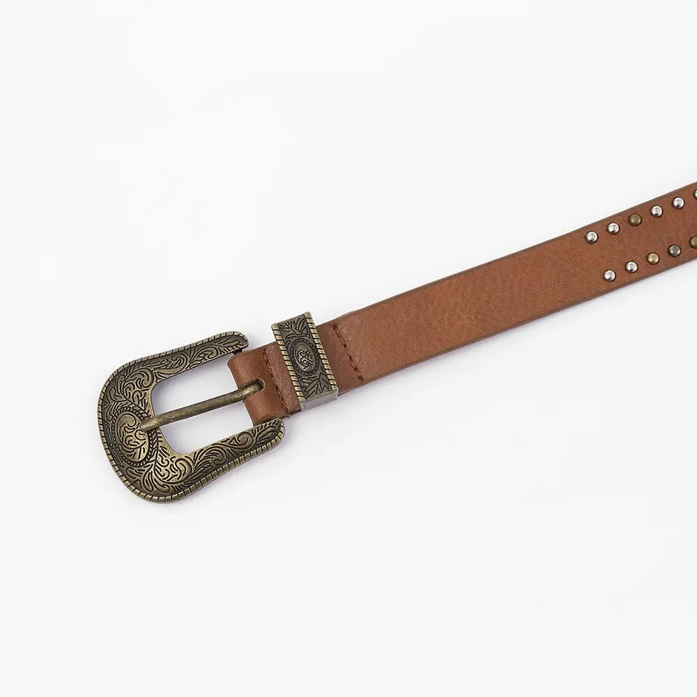 Women's Rivet Belt Brown Cross-Border Retro Style — feature 2