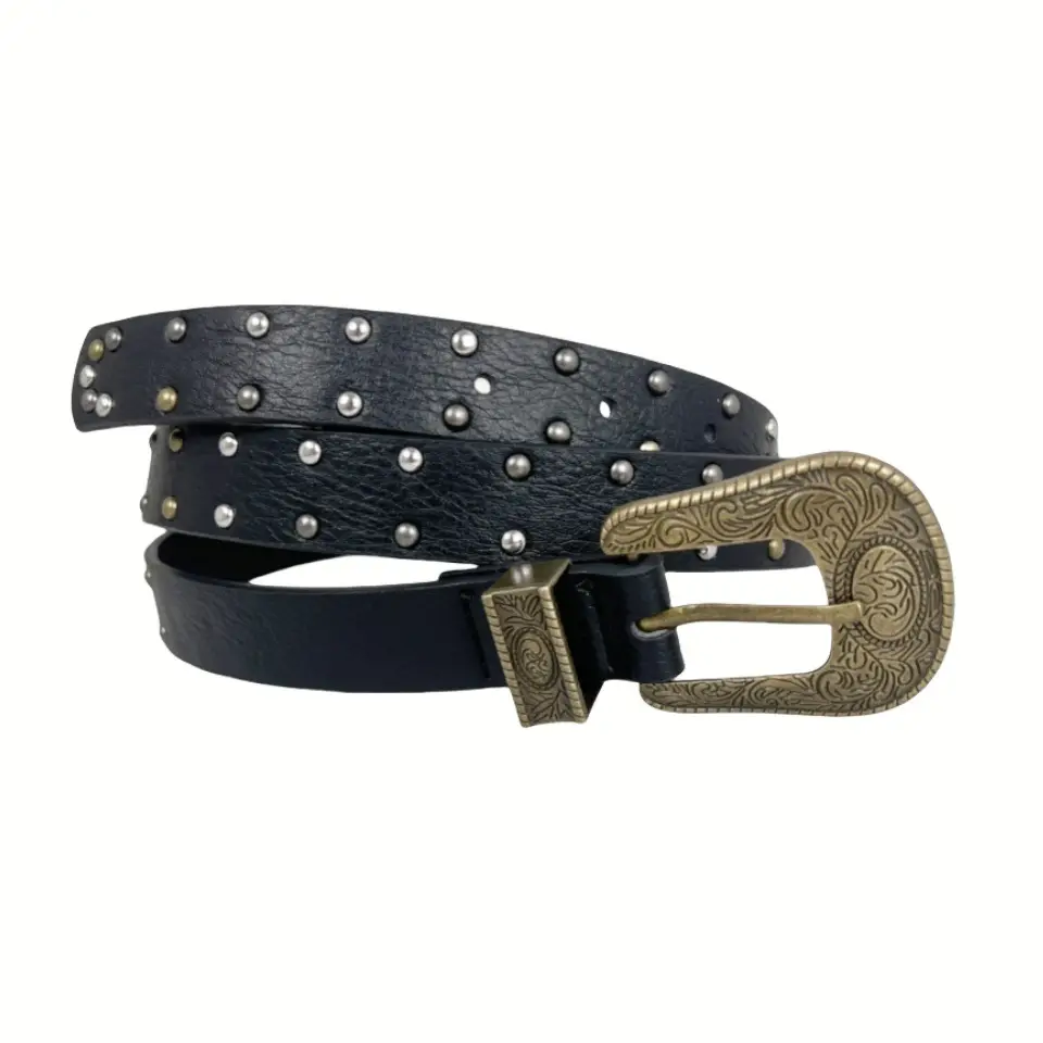 Women's Rivet Belt Brown Cross-Border Retro Style — feature 6