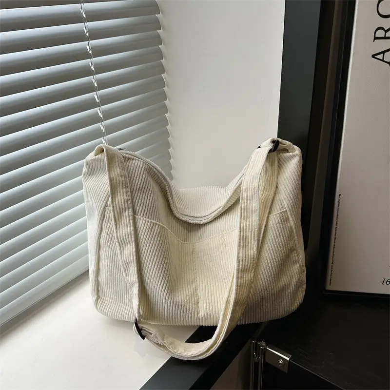 Beige Crossbody Tote Bag Large Capacity Lazy Style - Image 9