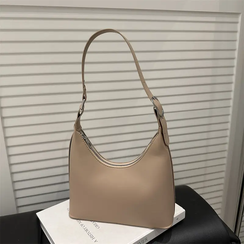Women Shoulder Bag Niche Design Textured Beige - Image 8