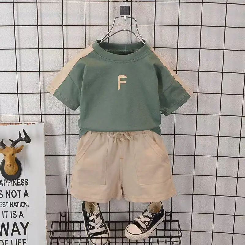 New Boys Summer Letter T-Shirt Shorts Set White Black — feature 1
