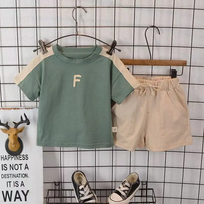 New Boys Summer Letter T-Shirt Shorts Set White Black — feature 5