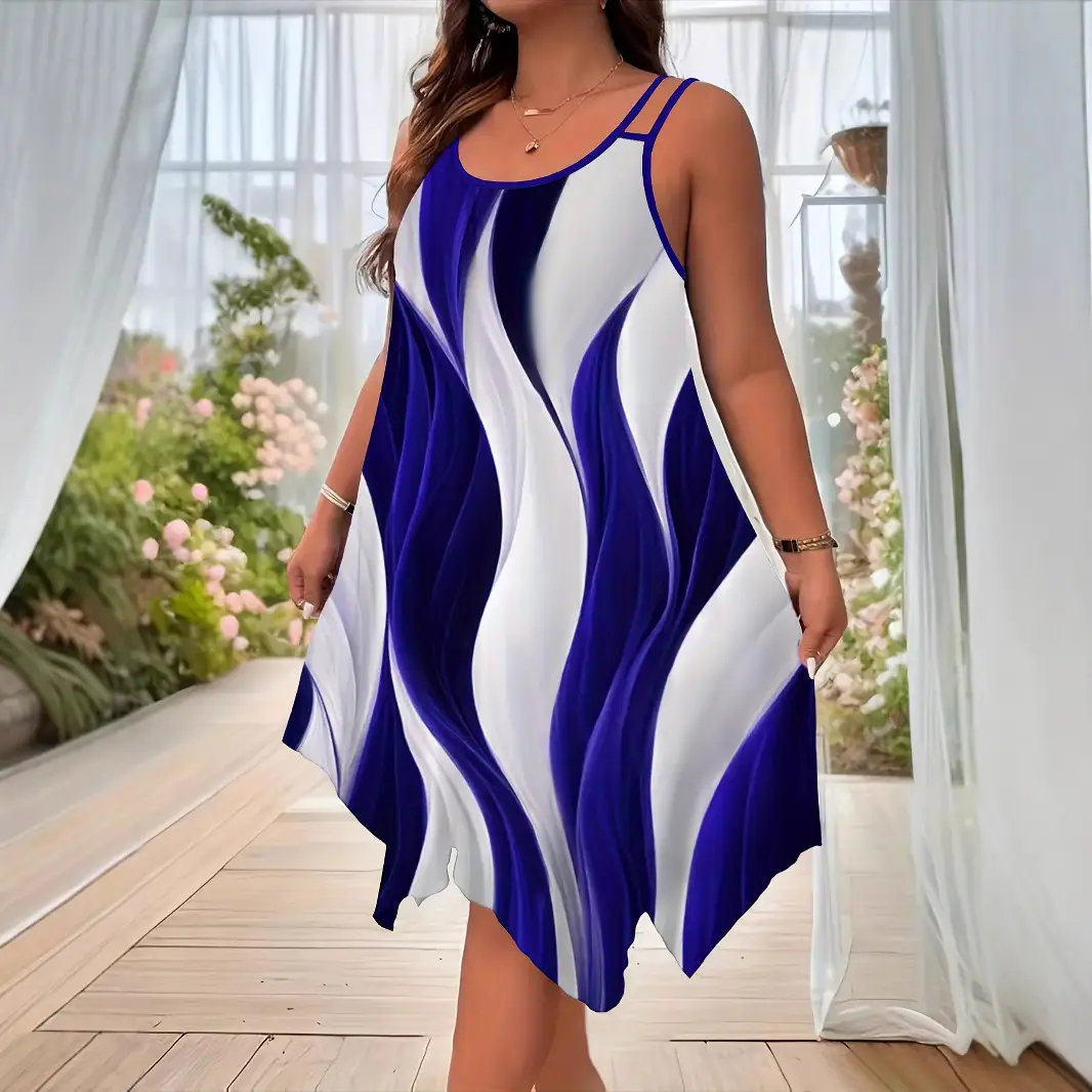 Women's 2025 Printed Cotton Dress Purple White
