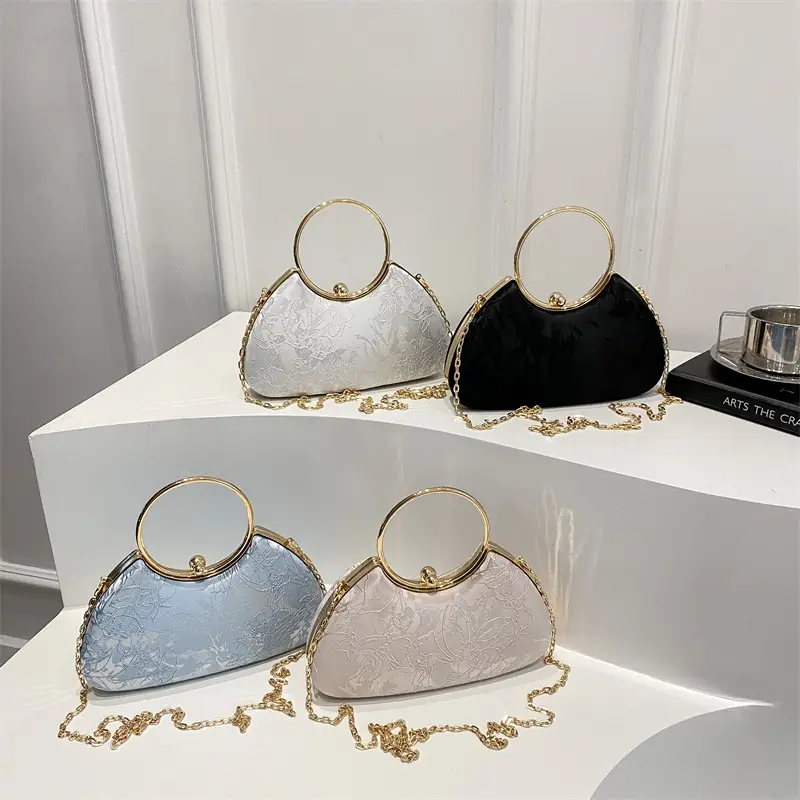 Women's Irregular Clip Handbag Blue Gold Chain - Image 5