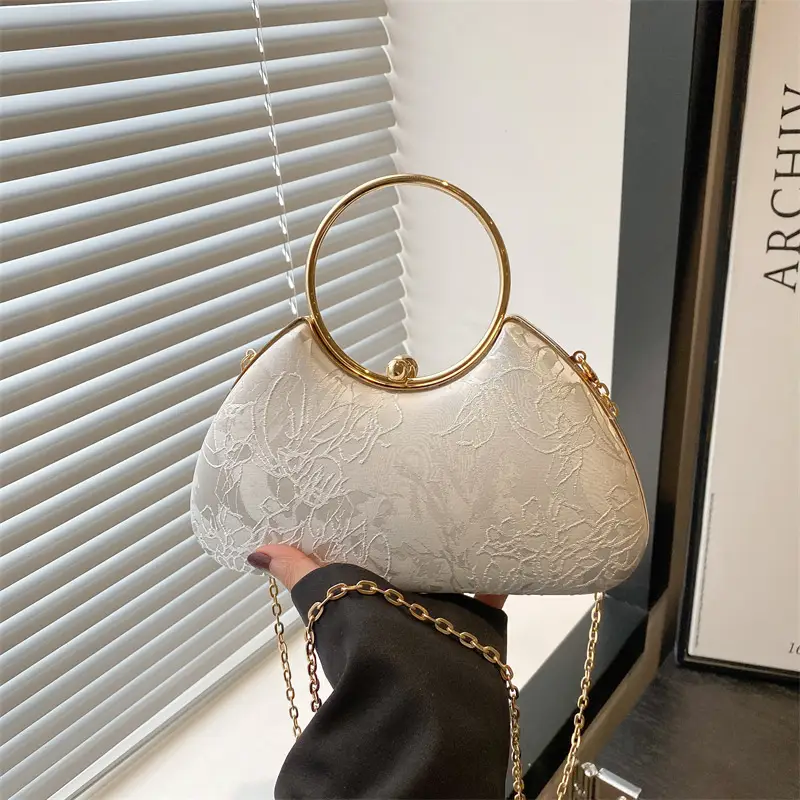 Women's Irregular Clip Handbag Blue Gold Chain - Image 7