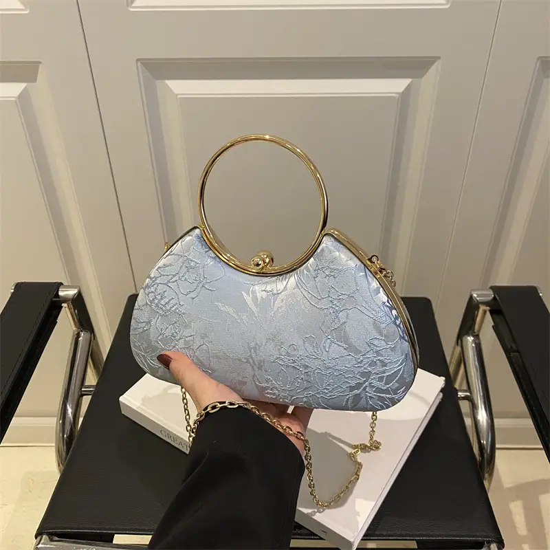 Women's Irregular Clip Handbag Blue Gold Chain - Image 8
