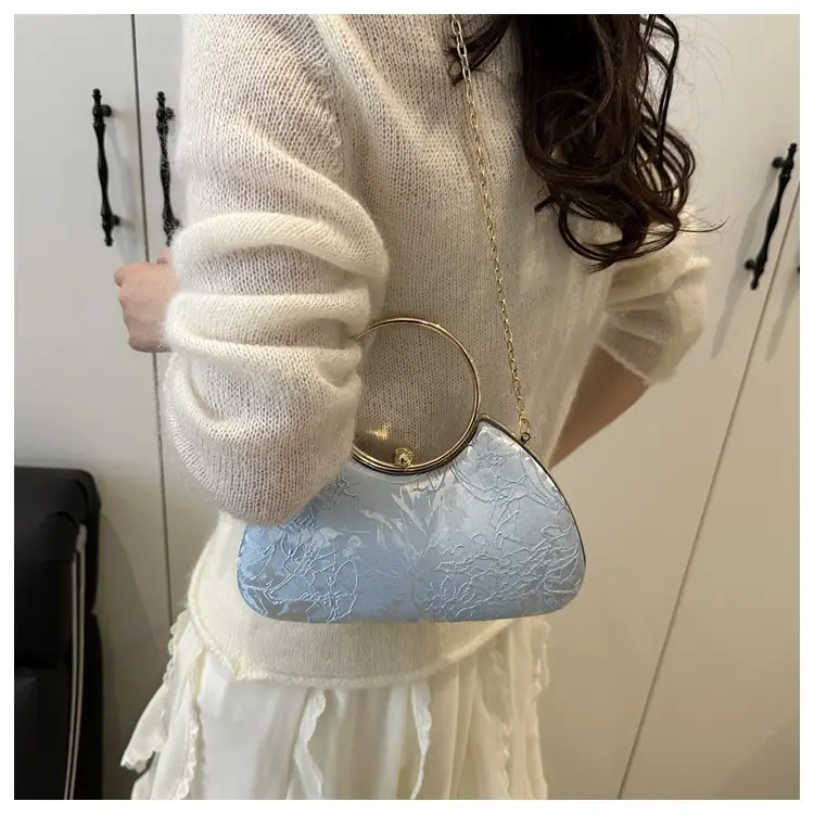 Women's Irregular Clip Handbag Blue Gold Chain — feature 10