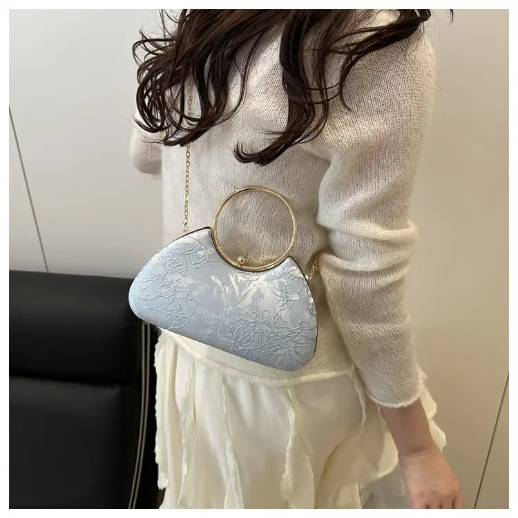 Women's Irregular Clip Handbag Blue Gold Chain — feature 11