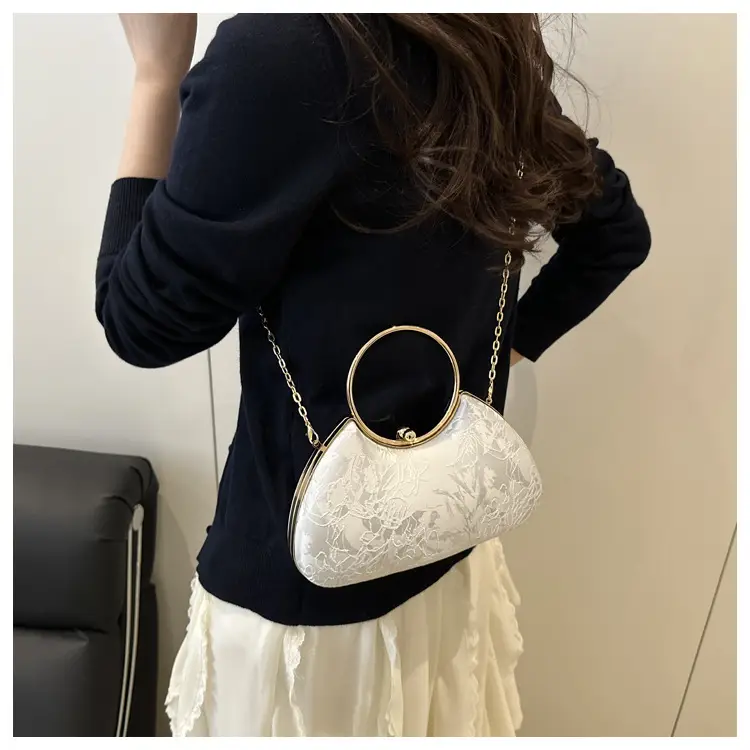 Women's Irregular Clip Handbag Blue Gold Chain — feature 13