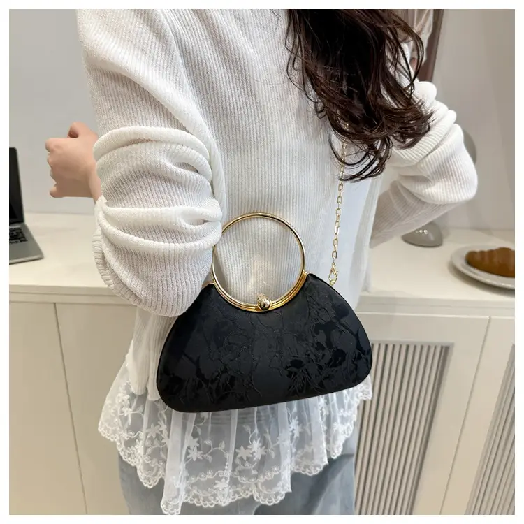 Women's Irregular Clip Handbag Blue Gold Chain — feature 14
