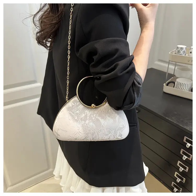 Women's Irregular Clip Handbag Blue Gold Chain — feature 8