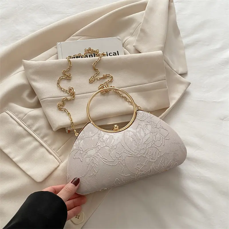 Women's Irregular Clip Handbag Blue Gold Chain - Image 2