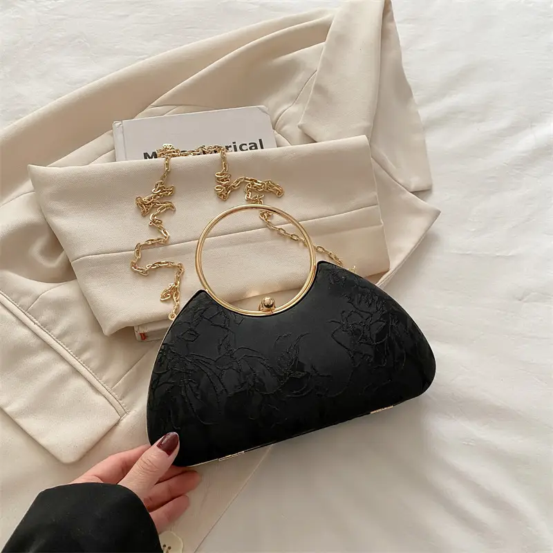 Women's Irregular Clip Handbag Blue Gold Chain - Image 3