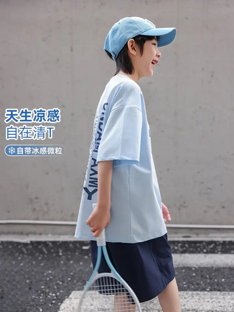 2026 Summer Boys Light Blue Printed T-Shirt - Image 4