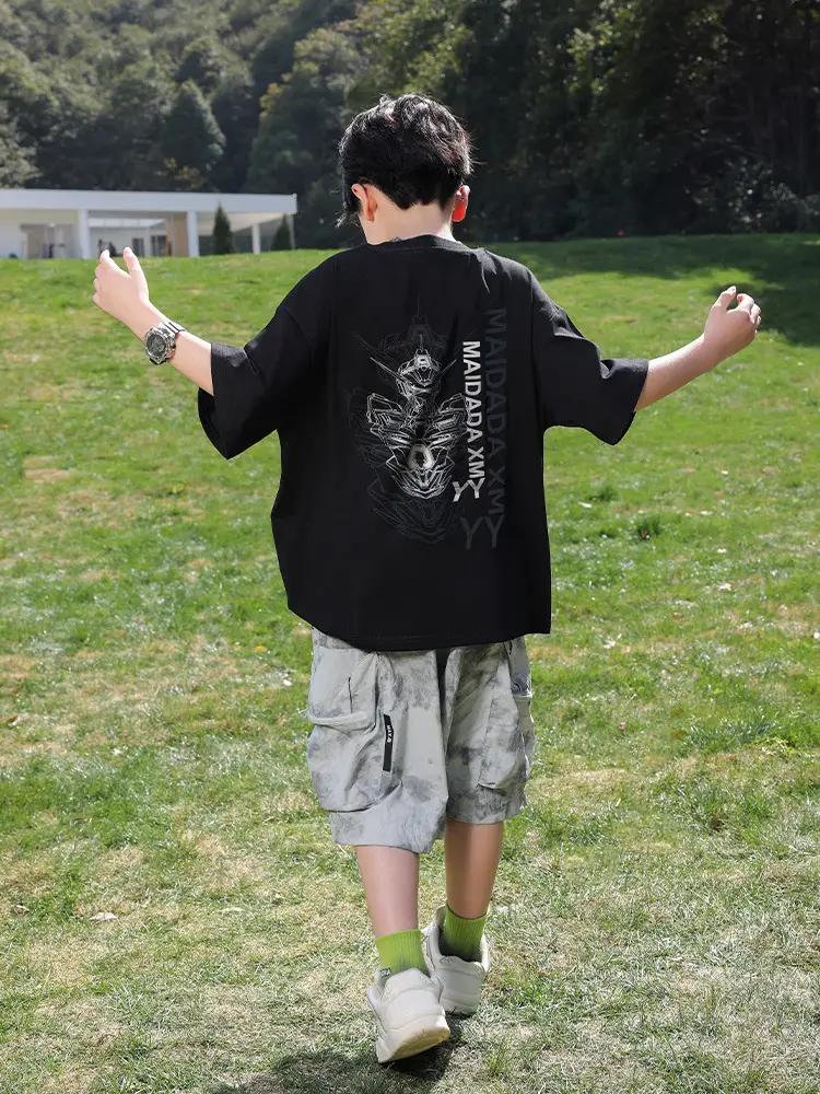 2026 Summer Boys Light Blue Printed T-Shirt - Image 7