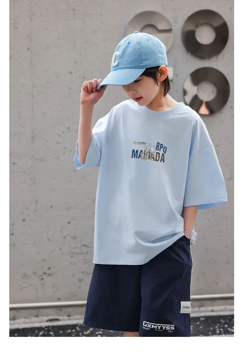 2026 Summer Boys Light Blue Printed T-Shirt — feature 33