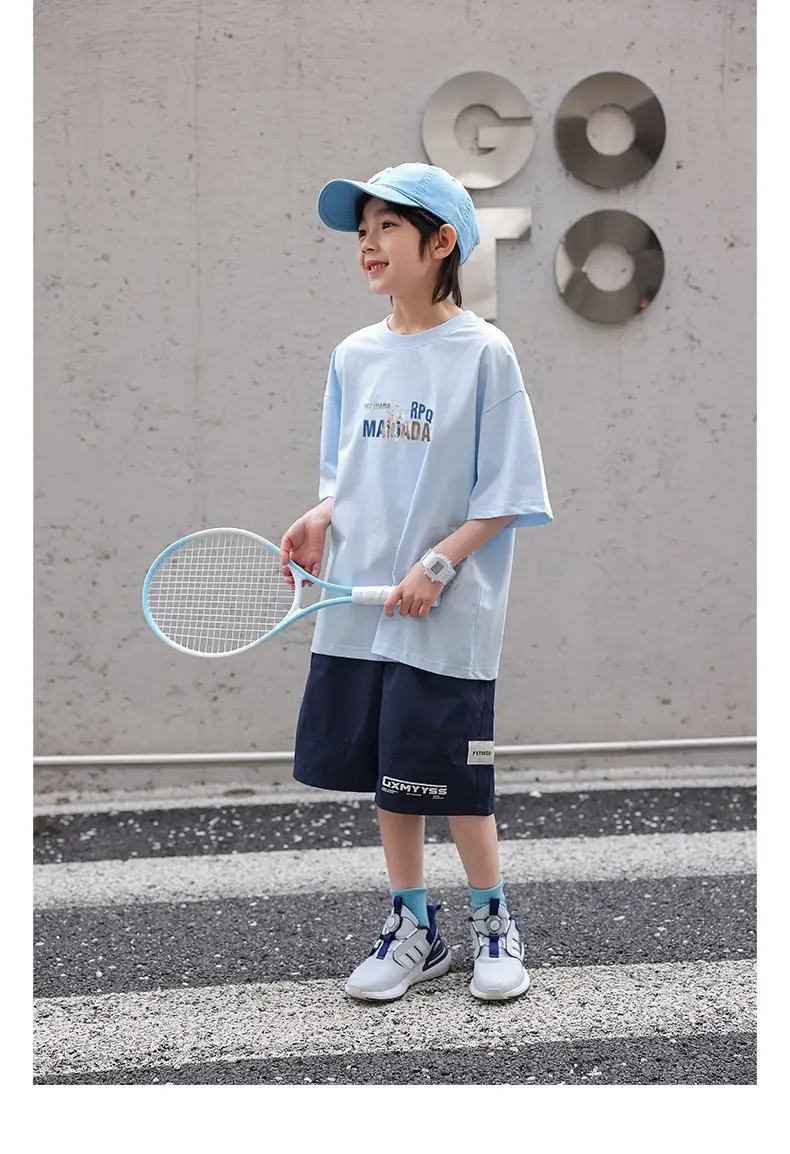 2026 Summer Boys Light Blue Printed T-Shirt — feature 36