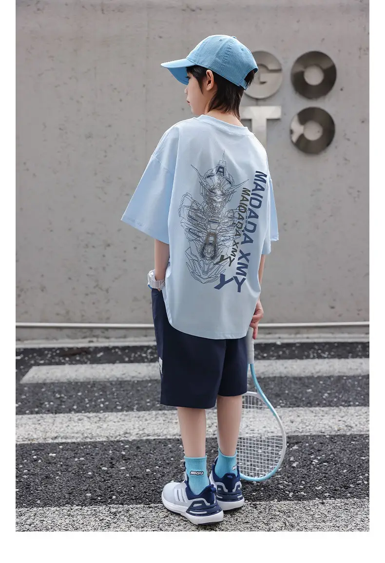 2026 Summer Boys Light Blue Printed T-Shirt — feature 37
