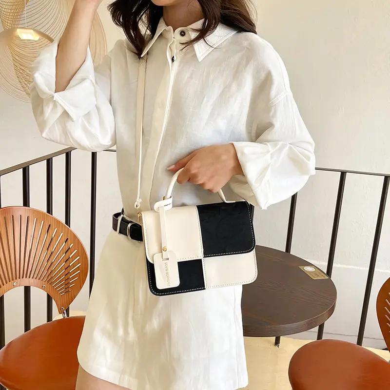 Women Spliced Texture Bag White Green One Shoulder - Image 8