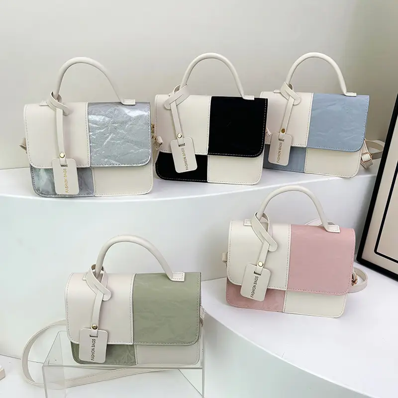 Women Spliced Texture Bag White Green One Shoulder - Image 9