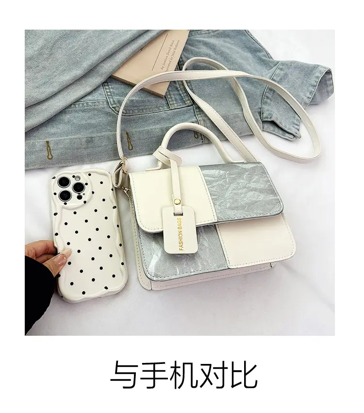 Women Spliced Texture Bag White Green One Shoulder — feature 10