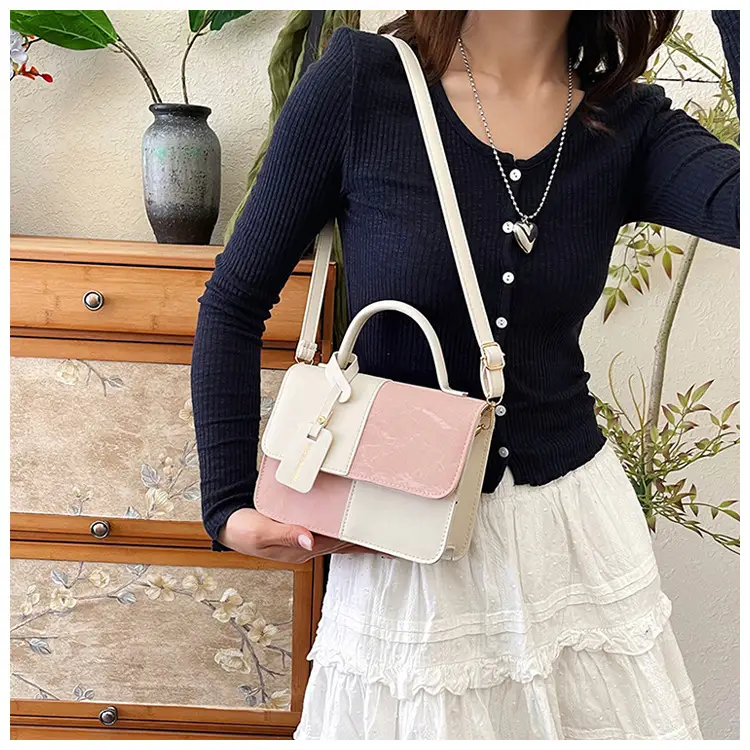 Women Spliced Texture Bag White Green One Shoulder — feature 15